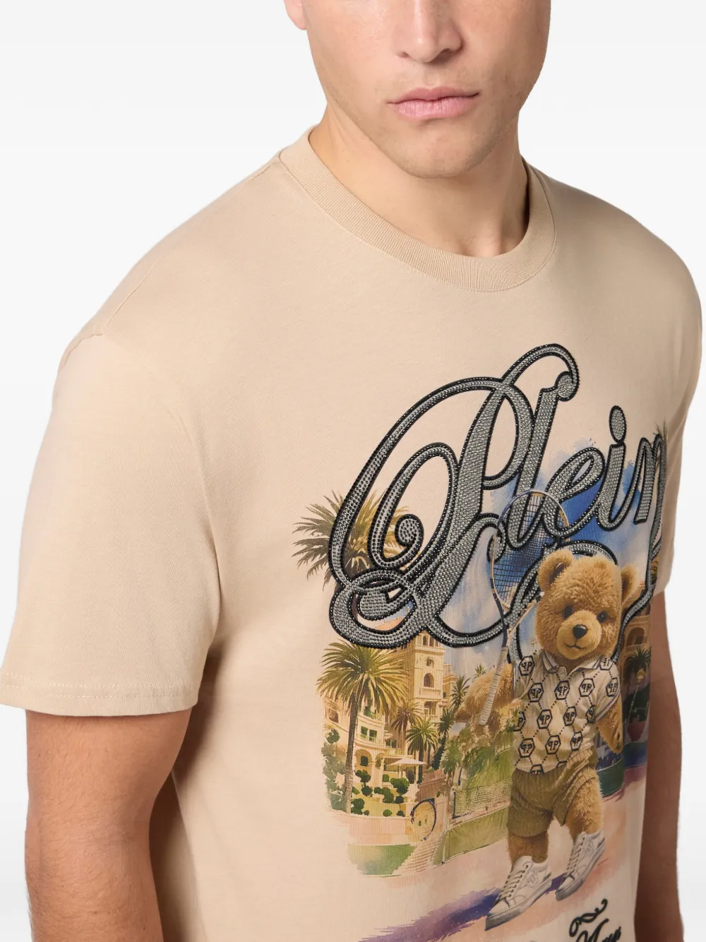 Philipp Plein Teddy Tennis T-shirt met ronde hals Beige