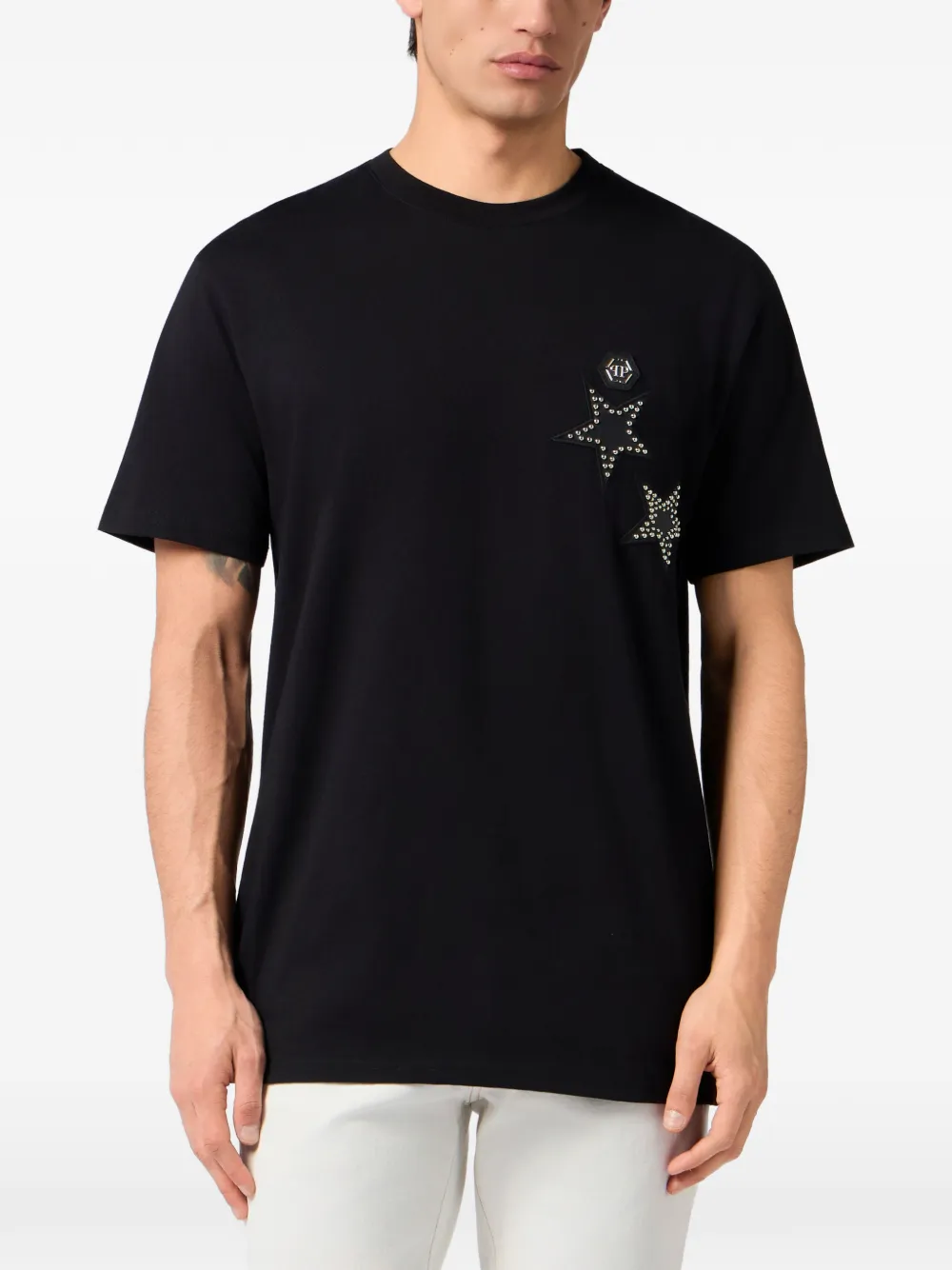 Philipp Plein T-shirt met ronde hals en sterrenstuds Zwart
