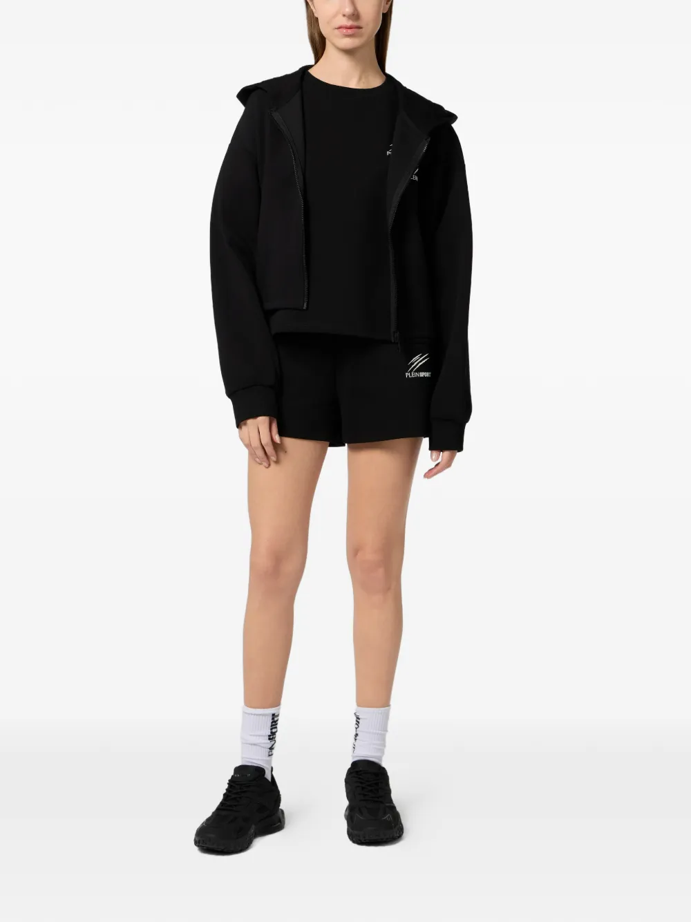 Plein Sport Sweater met ritssluiting en capuchon Zwart