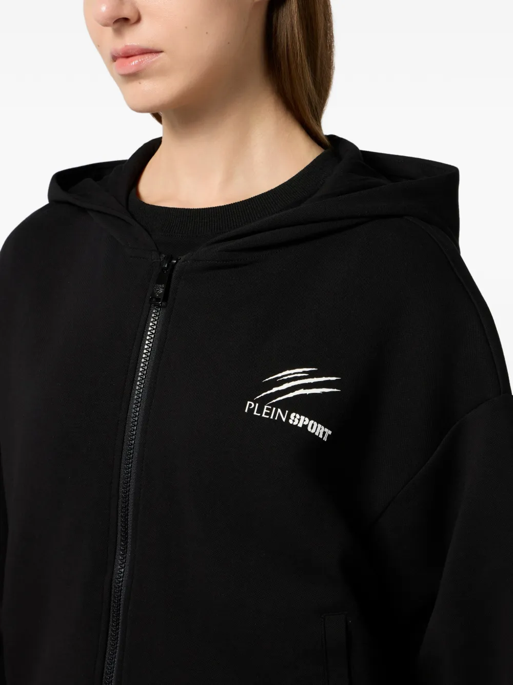 Plein Sport Sweater met ritssluiting en capuchon Zwart