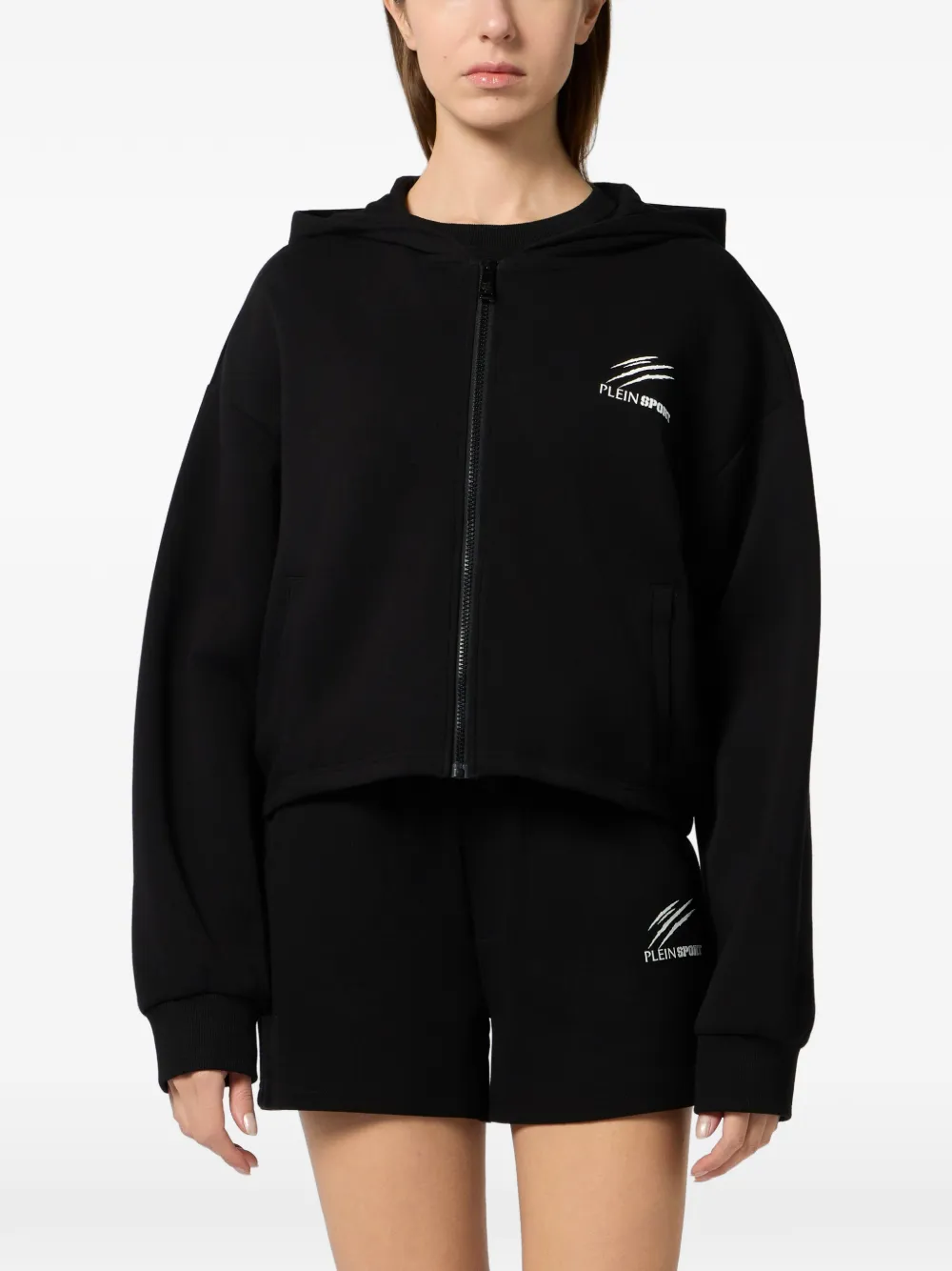 Plein Sport Sweater met ritssluiting en capuchon Zwart