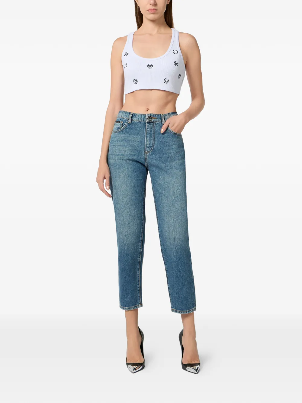  Philipp Plein Monogram Ribbed Top - White 