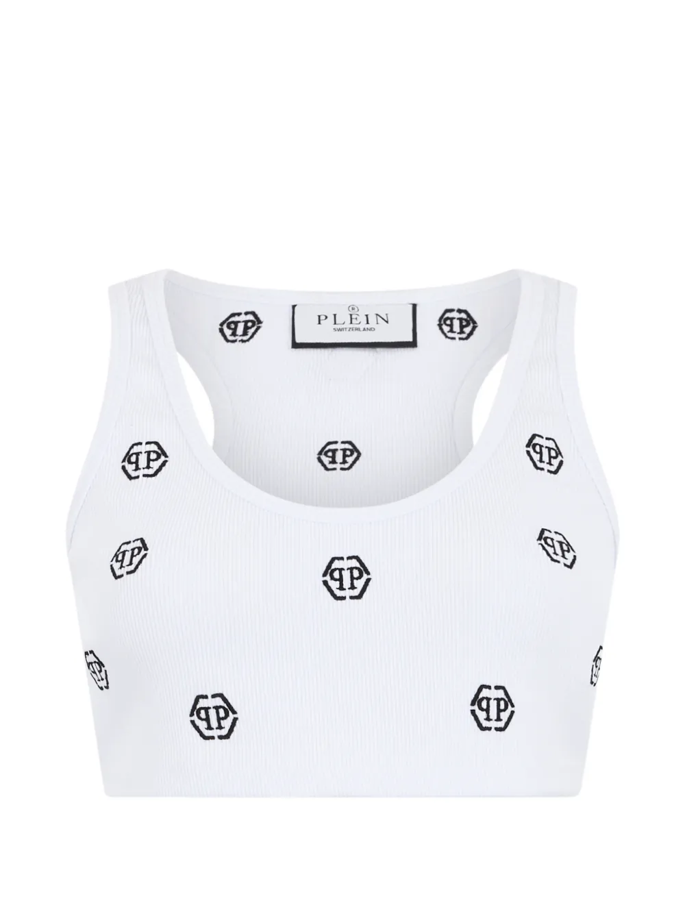 Philipp Plein monogram ribbed top - Bianco