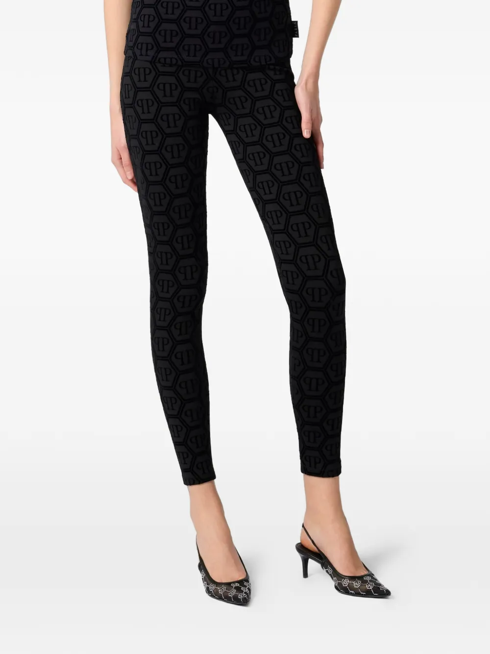  Philipp Plein Flock-monogram Leggings - Black 