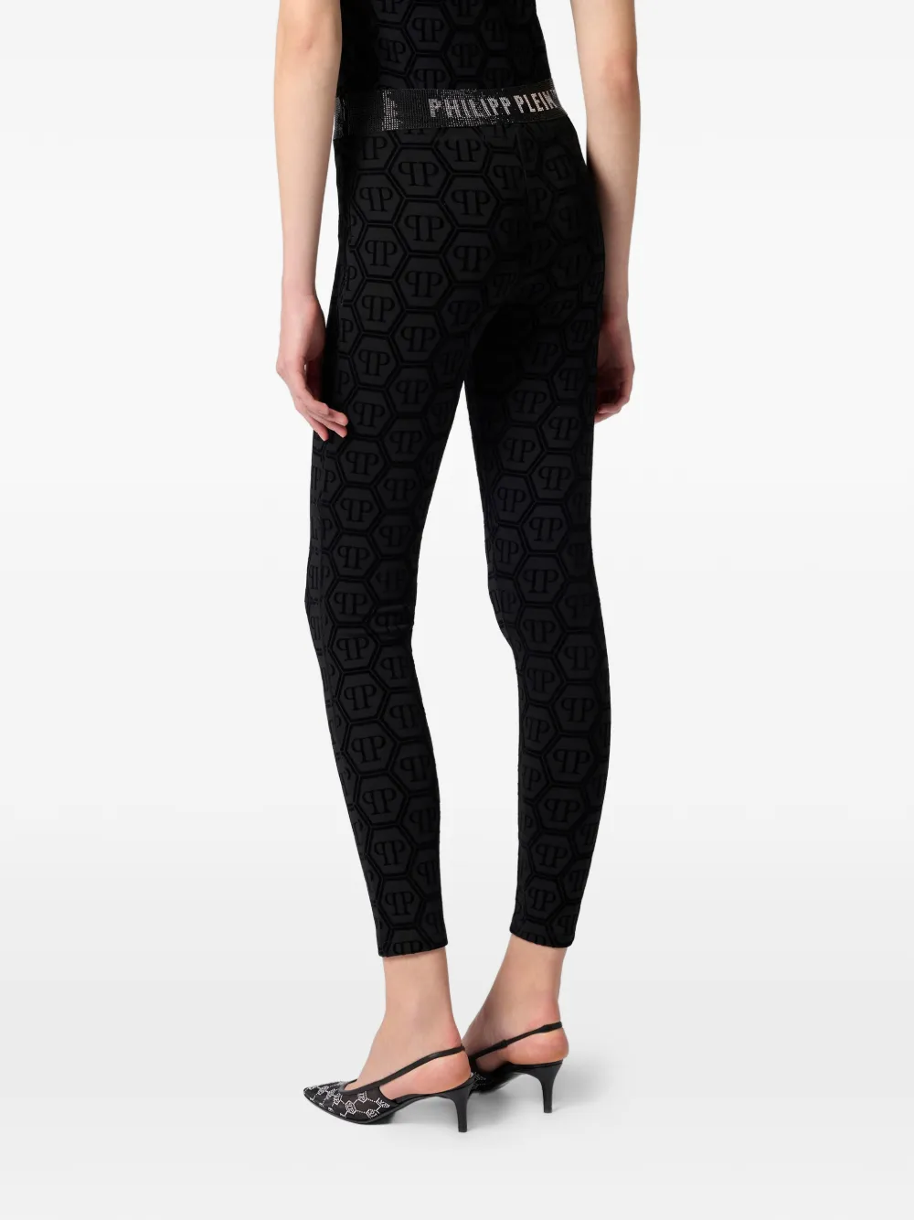  Philipp Plein Flock-monogram Leggings - Black 
