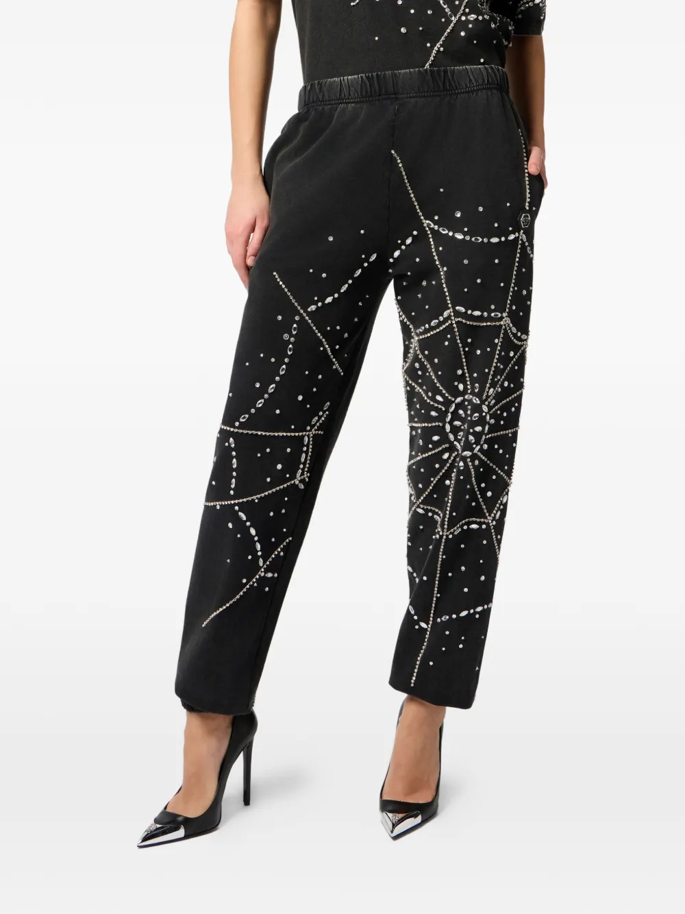  Philipp Plein Spiderweb Strass Joggers - Black 