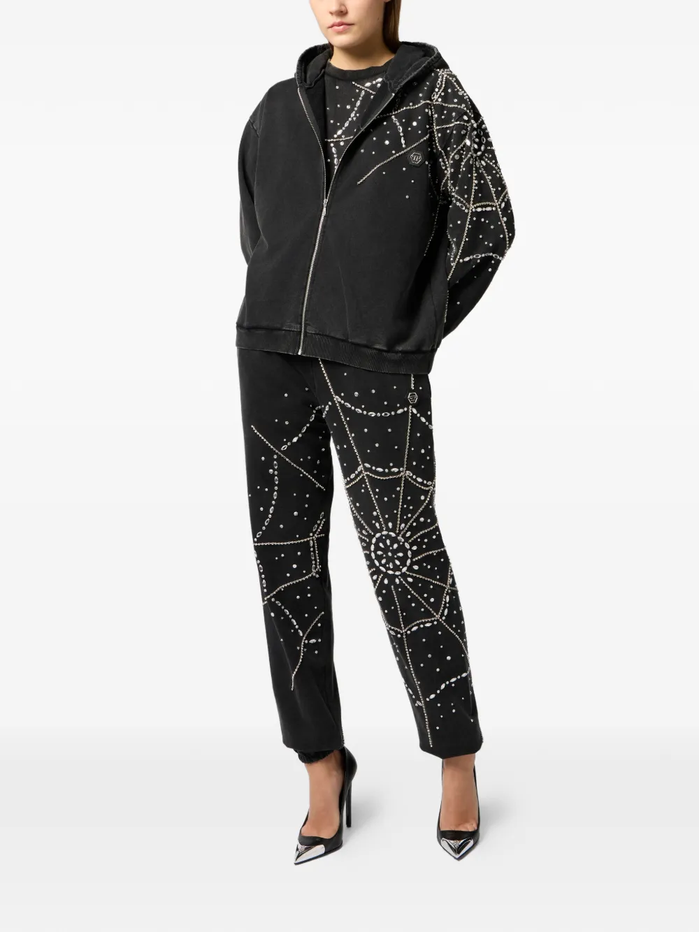  Philipp Plein Spiderweb Strass Joggers - Black 