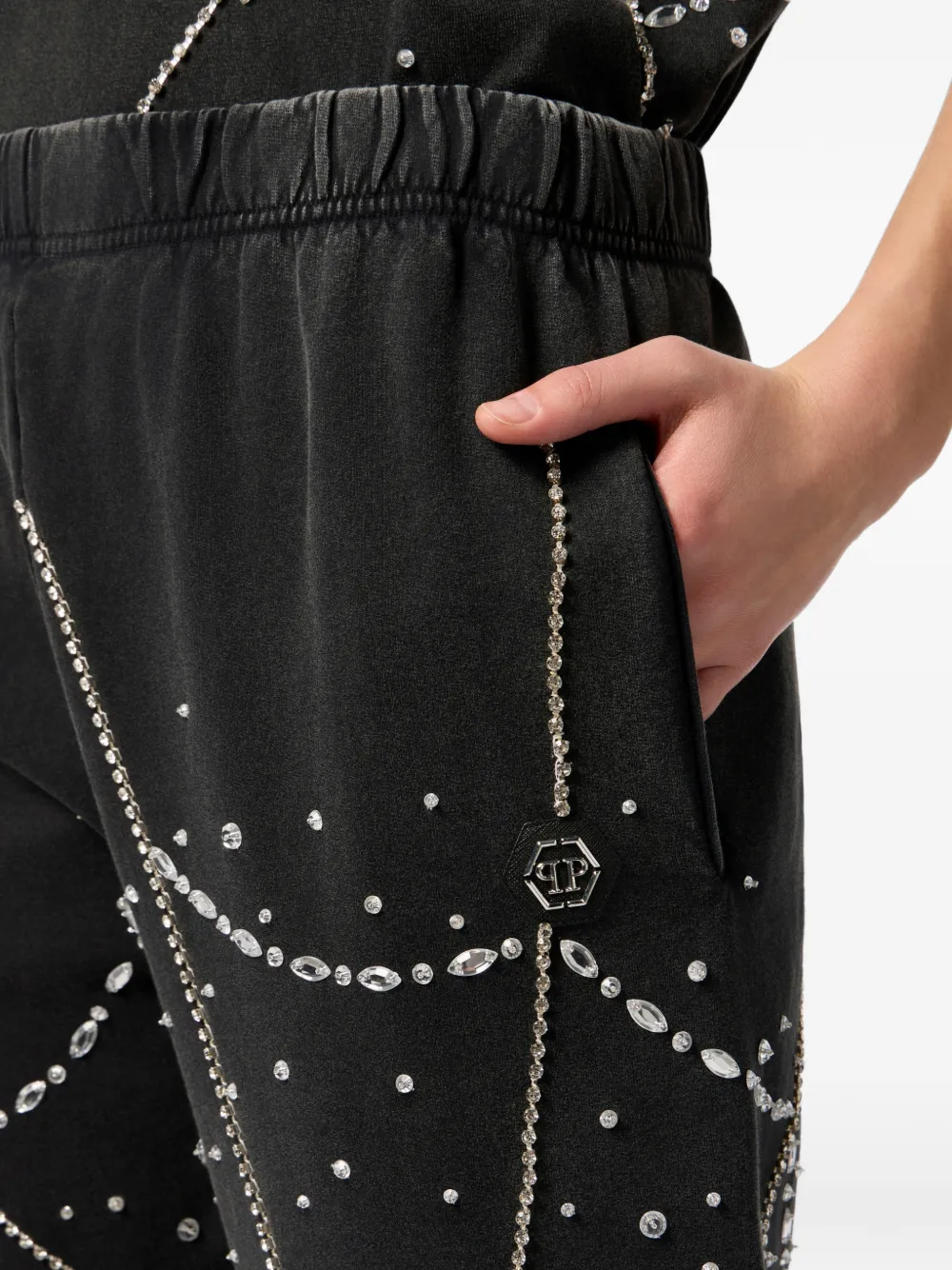 Philipp Plein Joggingbroek met spinneweb stras Zwart