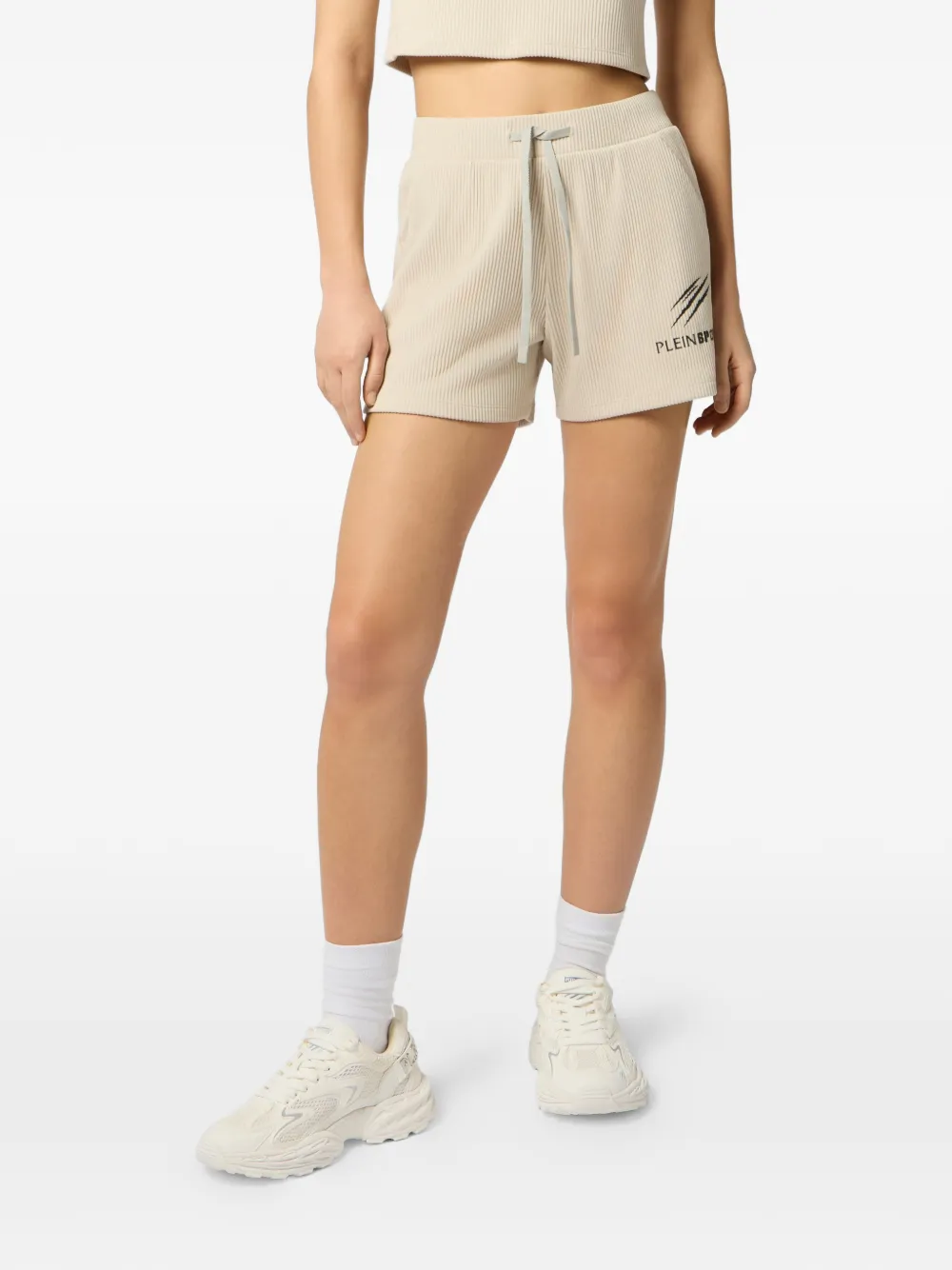 Plein Sport Geribbelde shorts met tekst Beige
