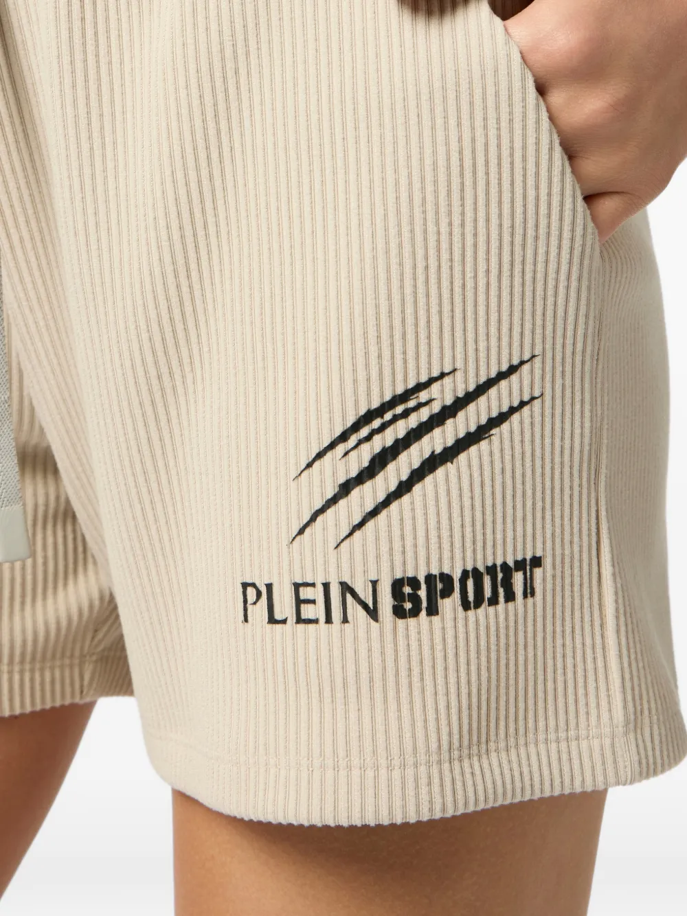 Plein Sport Geribbelde shorts met tekst Beige