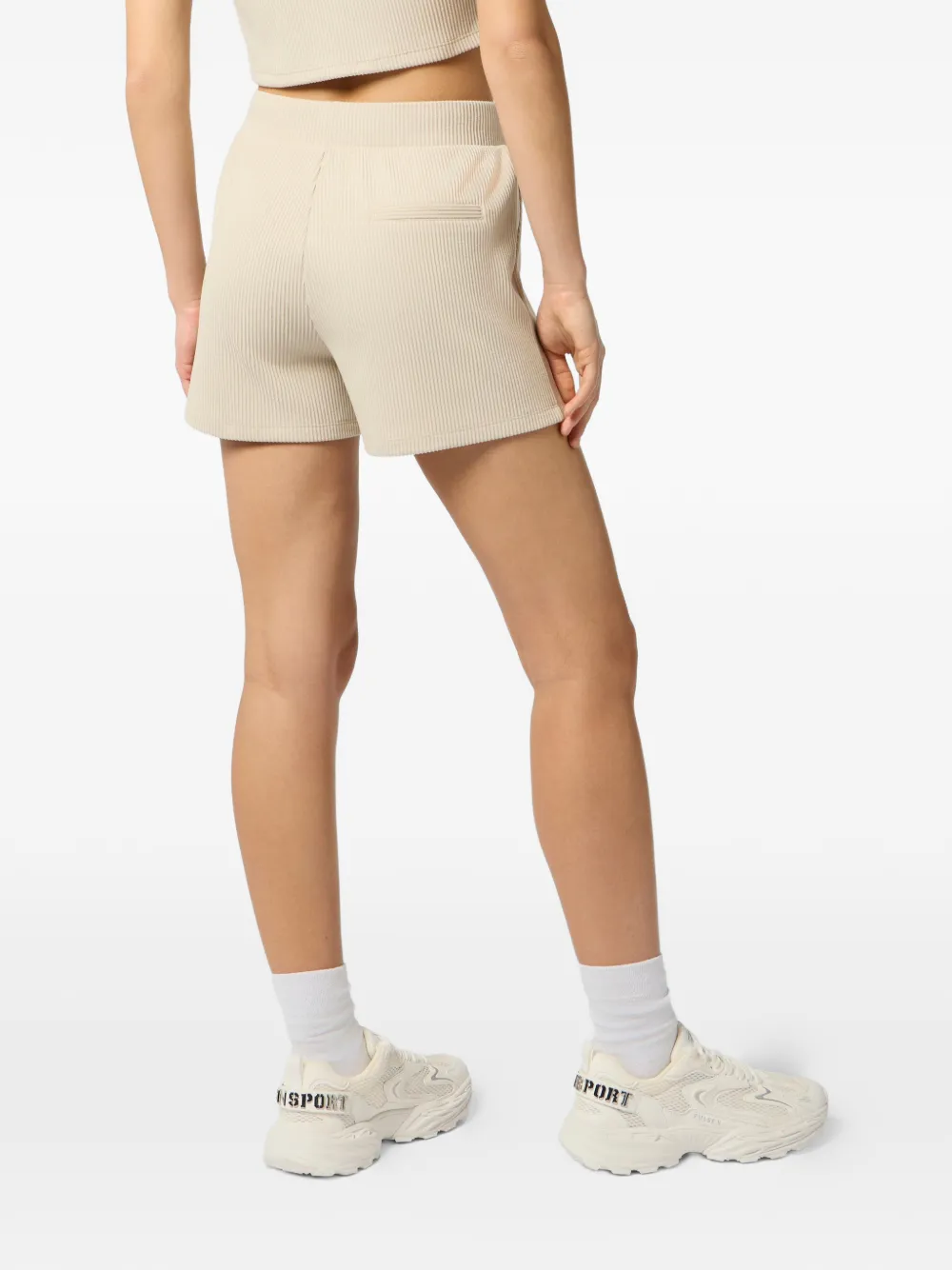 Plein Sport Geribbelde shorts met tekst Beige