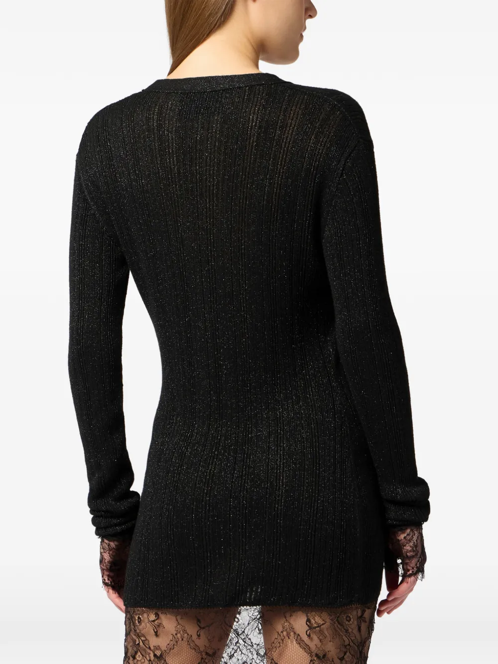 buttoned-up lace-detail mini dress
