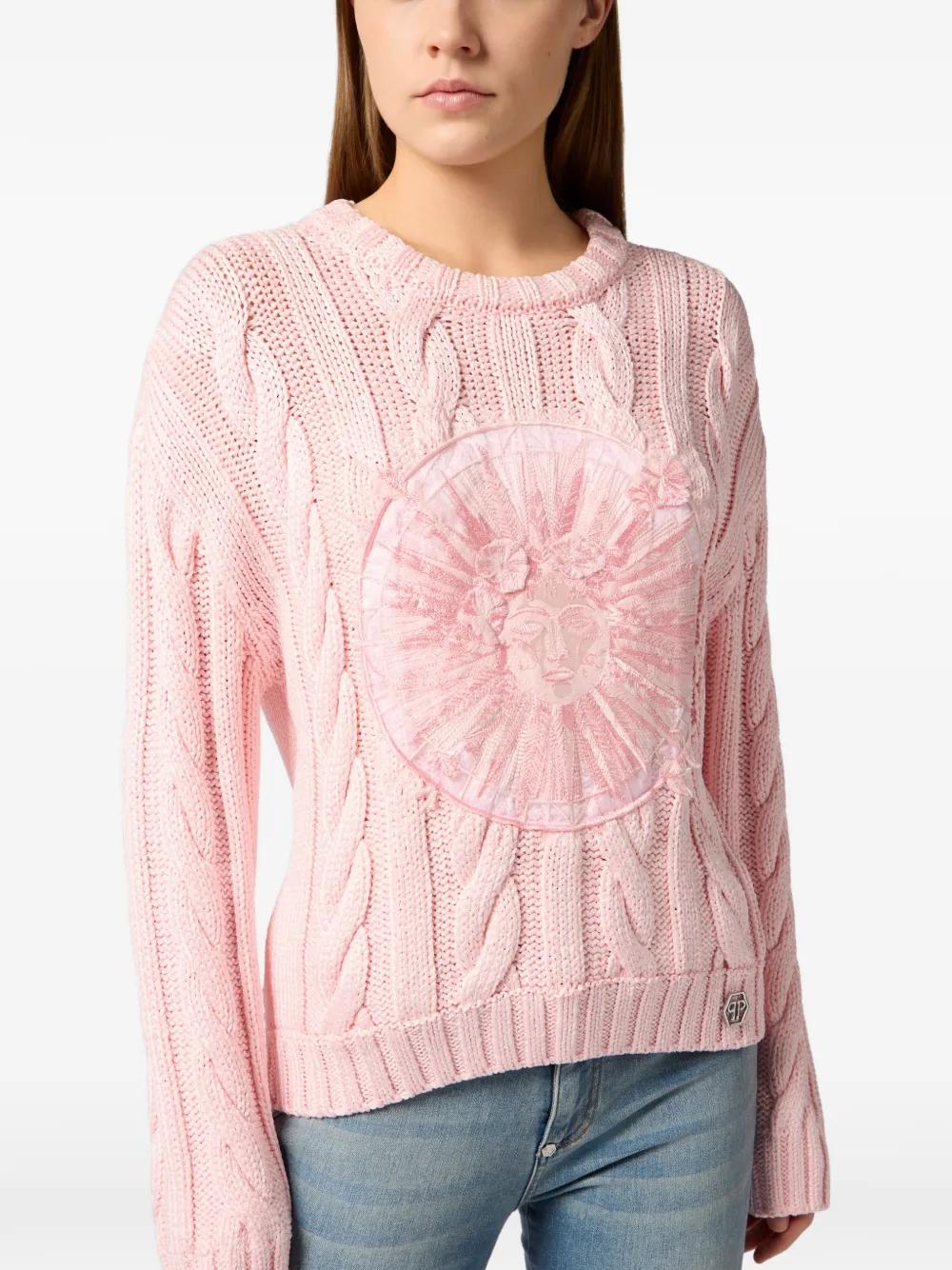 Philipp Plein Trui met ronde hals en geborduurde zon Roze