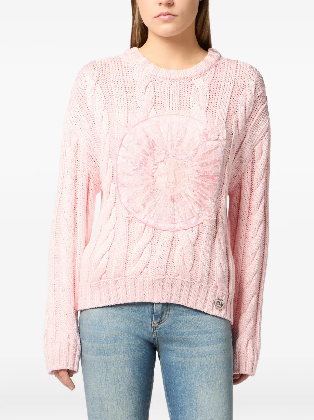  Philipp Plein Round-neck Sun-embroidered Sweater - Pink 