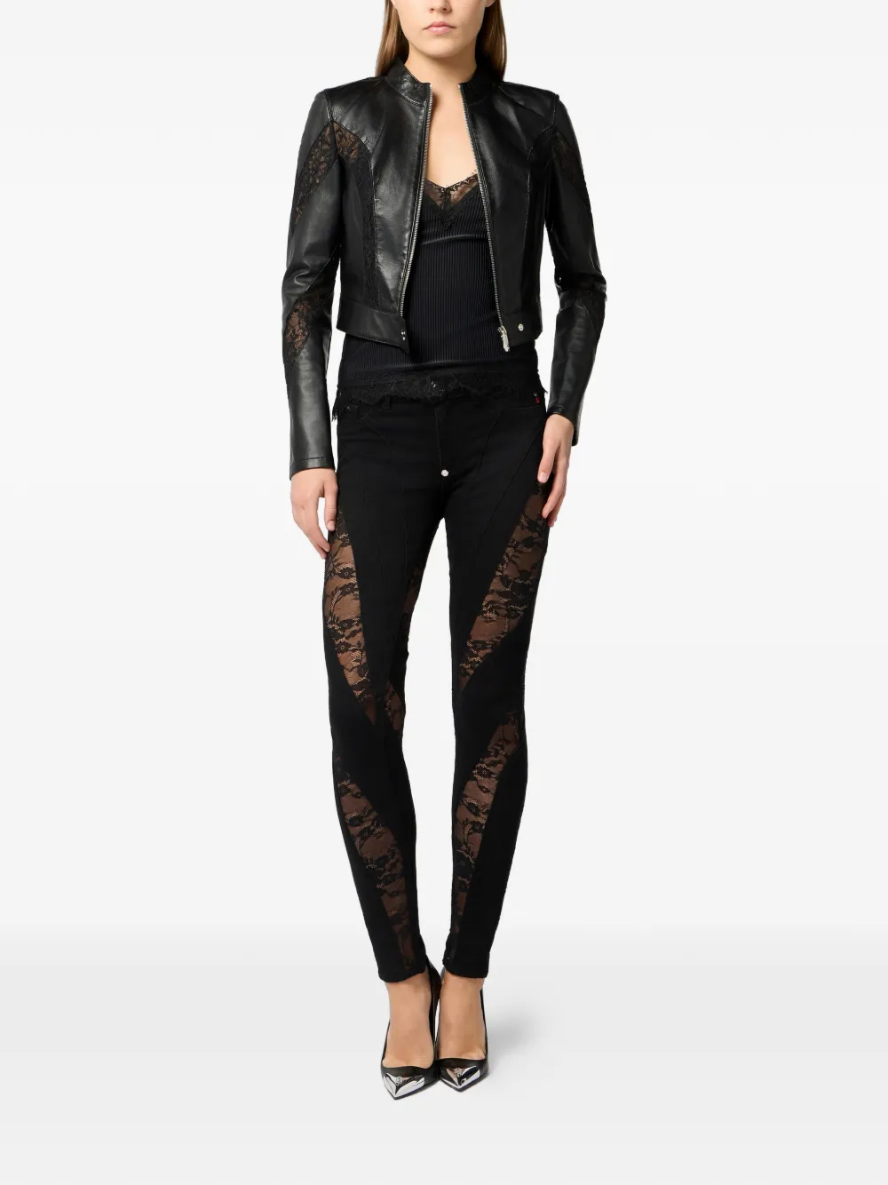  Philipp Plein Lace Biker Jacket - Black 