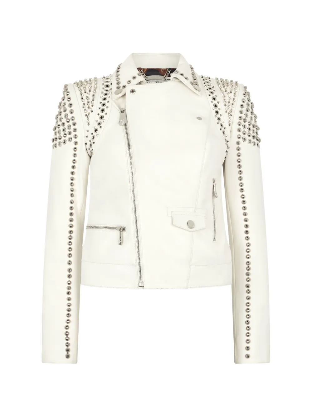 Philipp Plein Giacca biker in pelle di agnello - Toni neutri