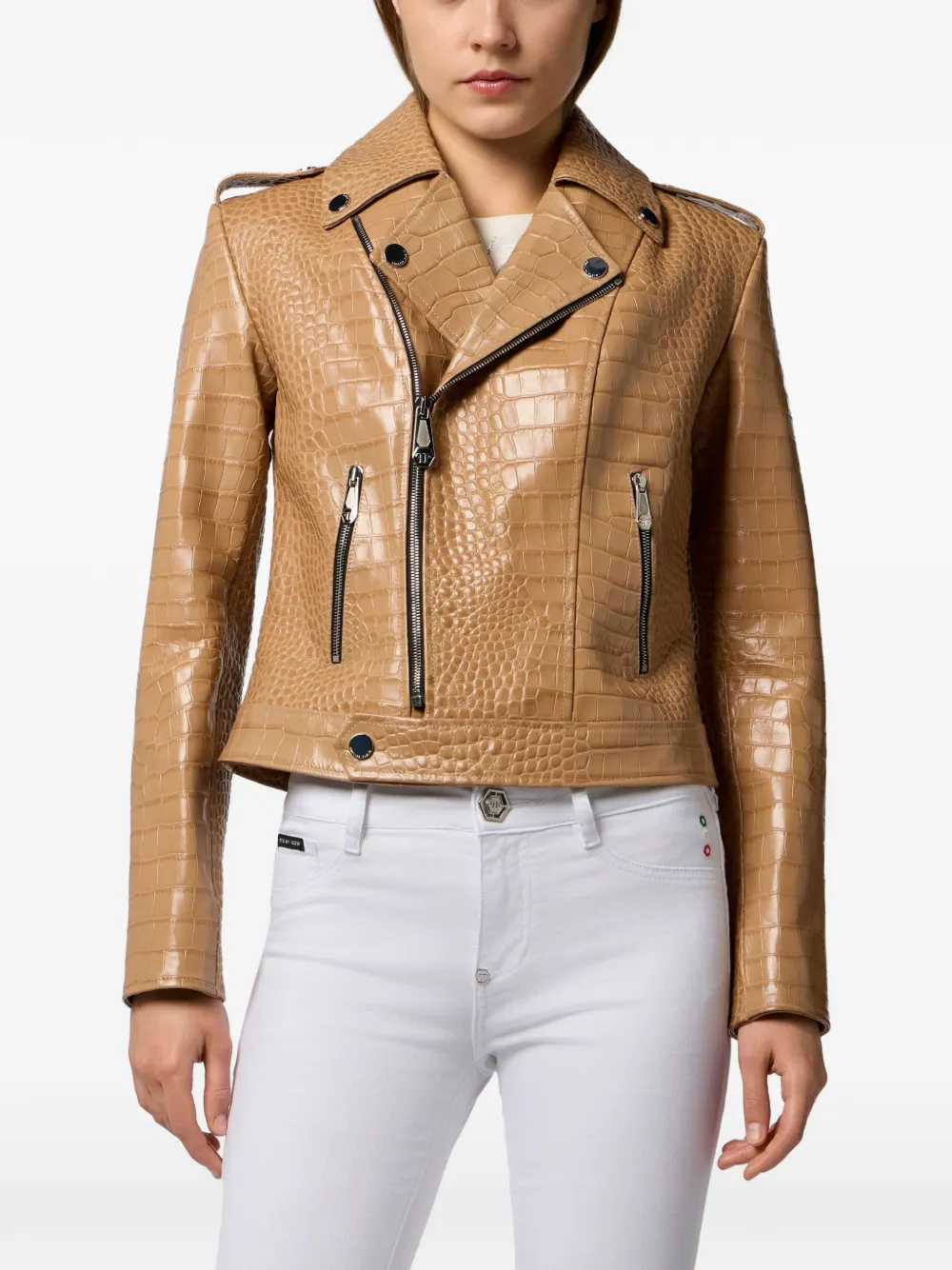  Philipp Plein Cocco Biker Jacket - Neutrals 