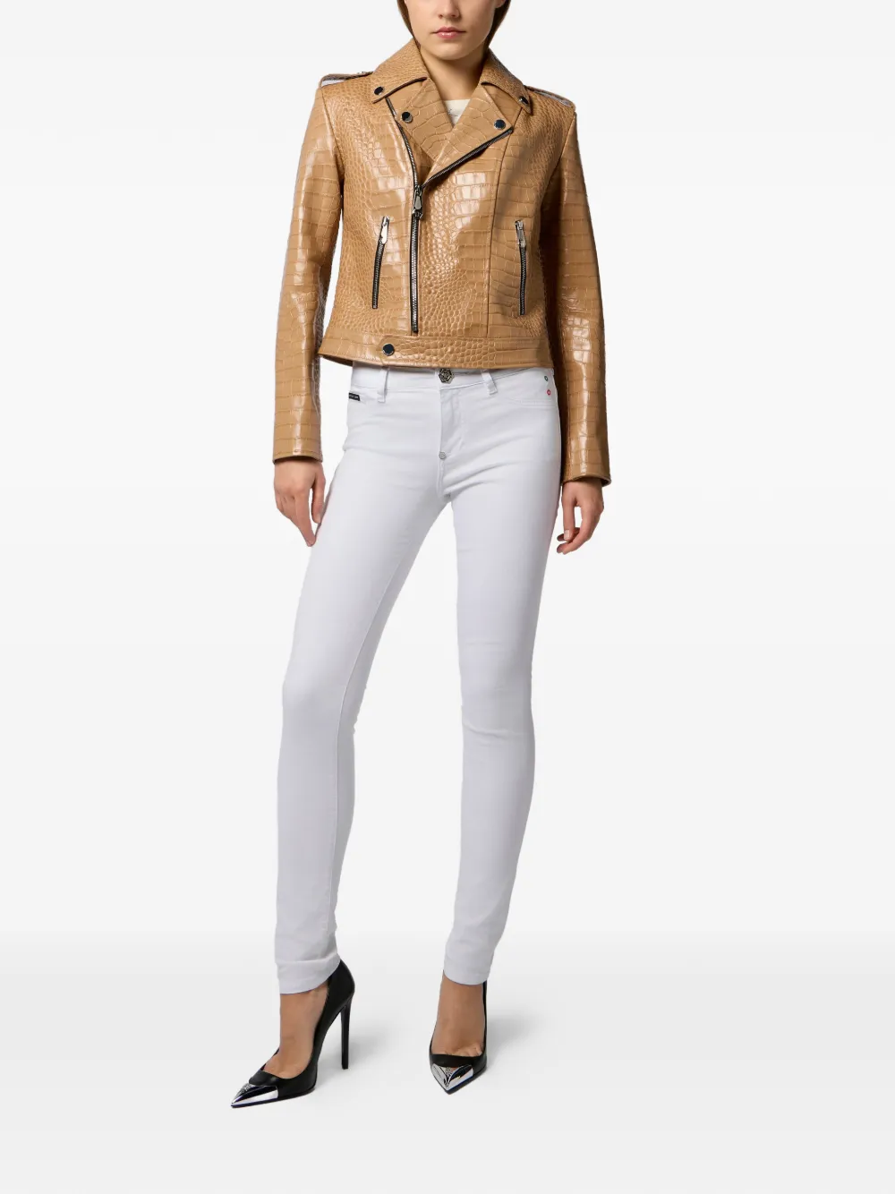  Philipp Plein Cocco Biker Jacket - Neutrals 