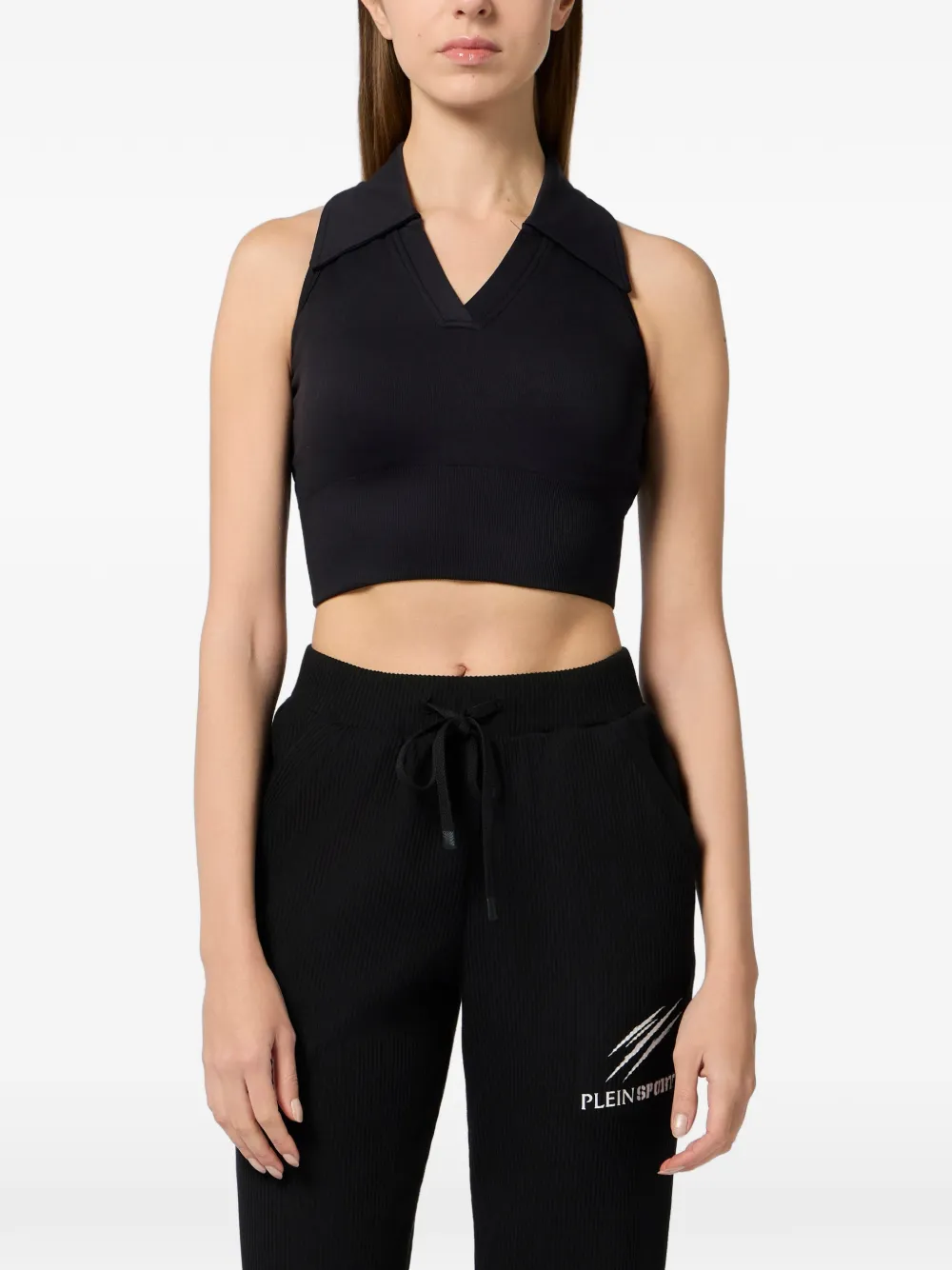 Plein Sport Cropped top met puntige kraag Zwart