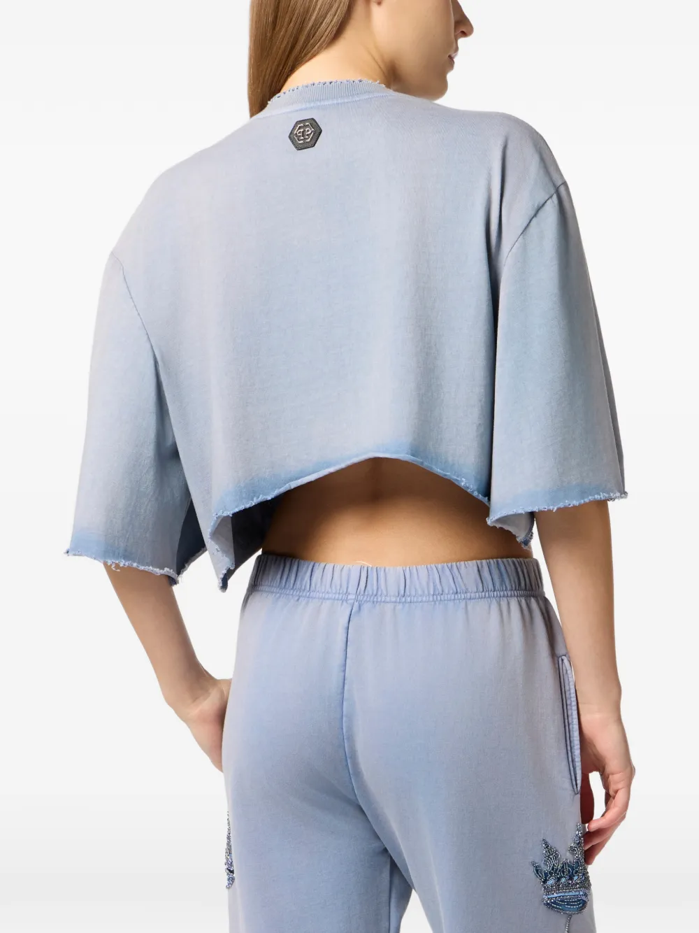 Philipp Plein Cropped T-shirt met vlinderpatroon Blauw