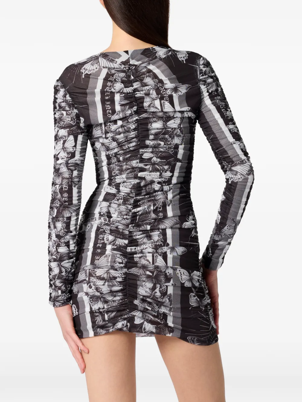 Philipp Plein Gekreukte mini-jurk met vlinderprint Zwart