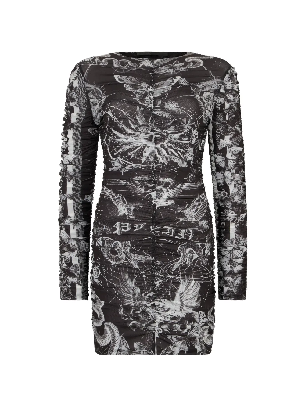 Philipp Plein Gekreukte mini-jurk met vlinderprint Zwart