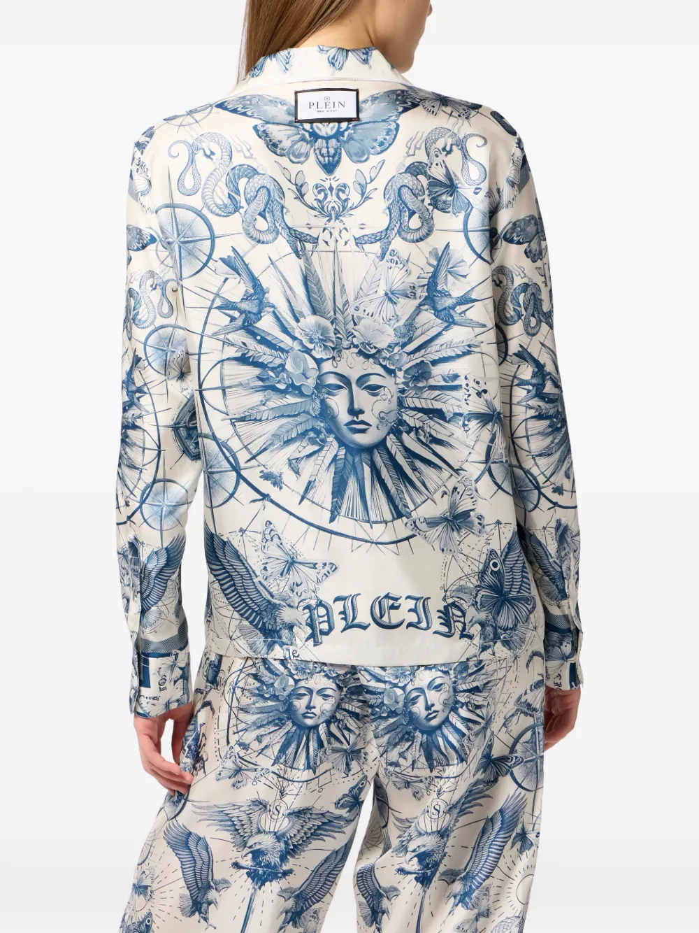 Philipp Plein Zijden blouse met vlinderprint Beige