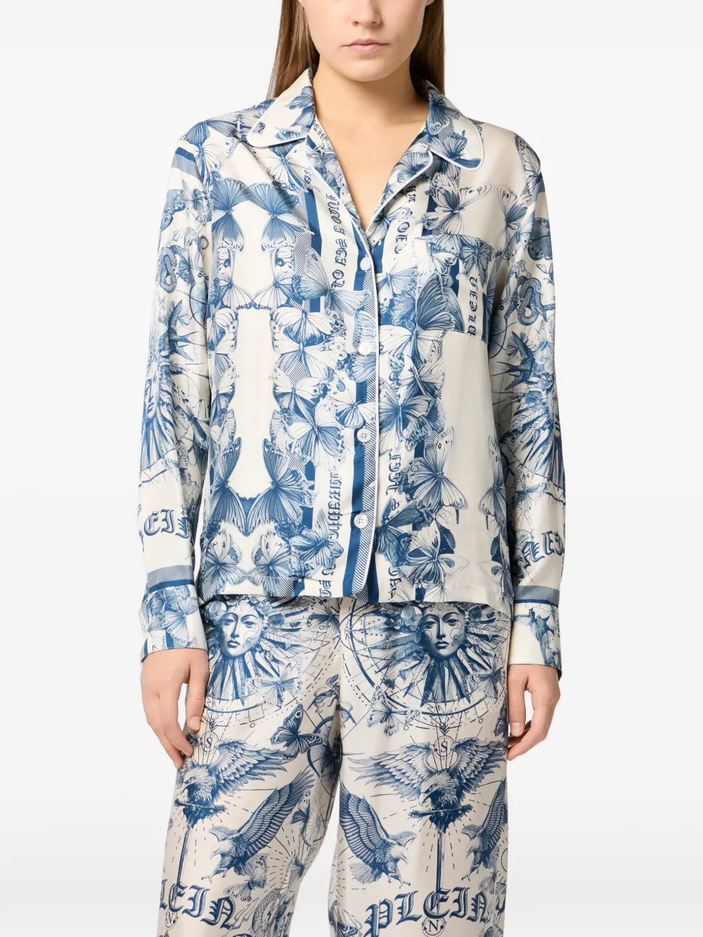  Philipp Plein Butterfly Tattoo Silk Shirt - Neutrals 