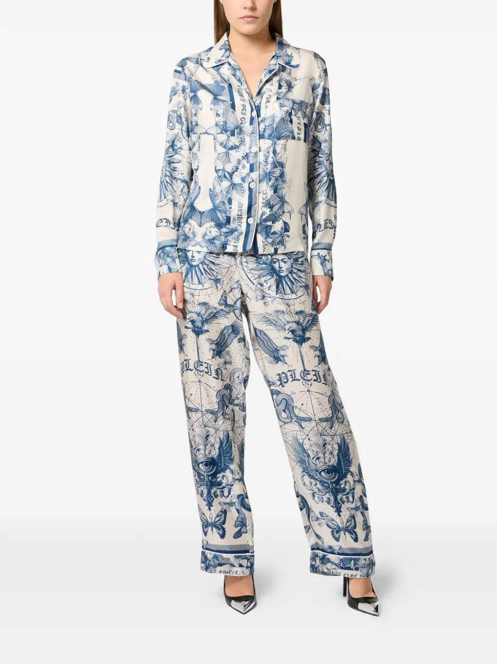  Philipp Plein Butterfly Tattoo Silk Shirt - Neutrals 