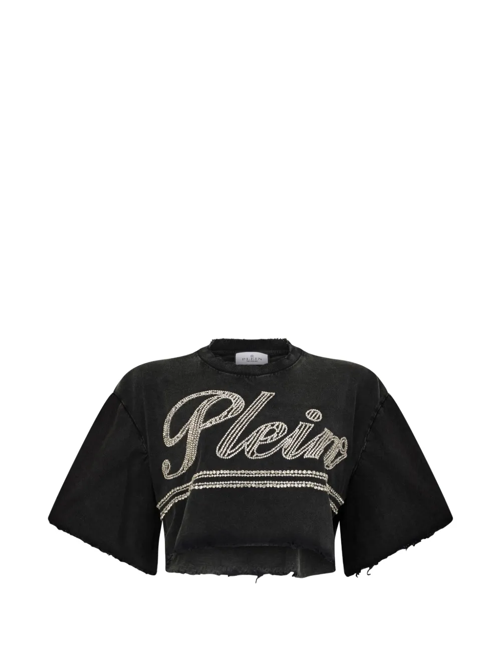 Philipp Plein Cropped-T-Shirt mit Logo-Strass - Schwarz
