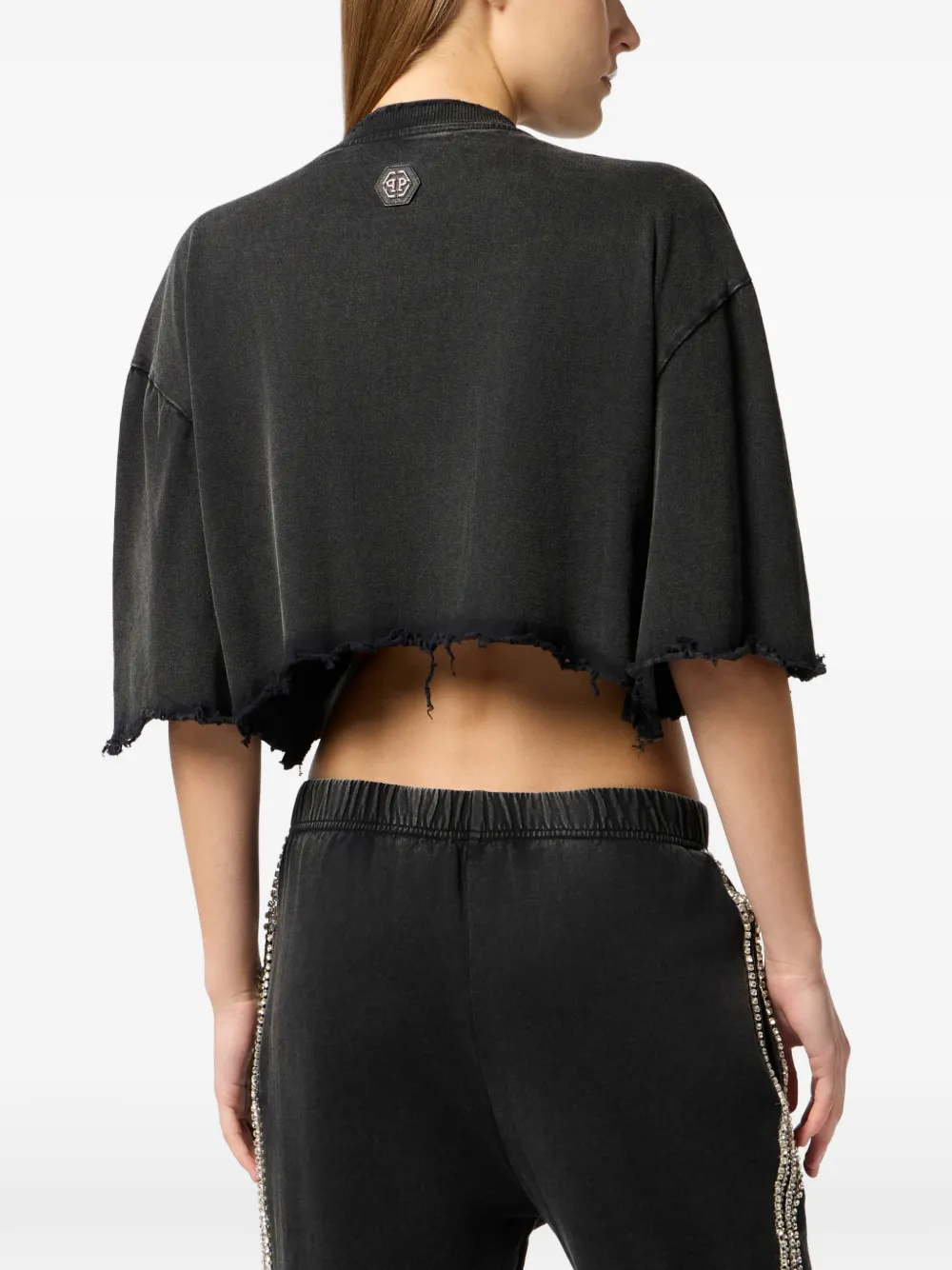 Philipp Plein Cropped T-shirt met stras en logo Zwart