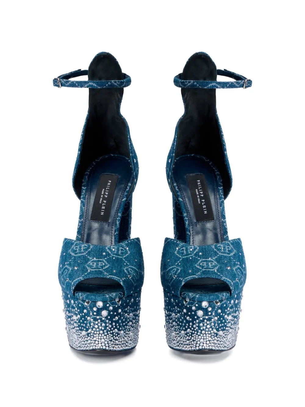Philipp Plein monogram rhinestone platform sandals Blauw