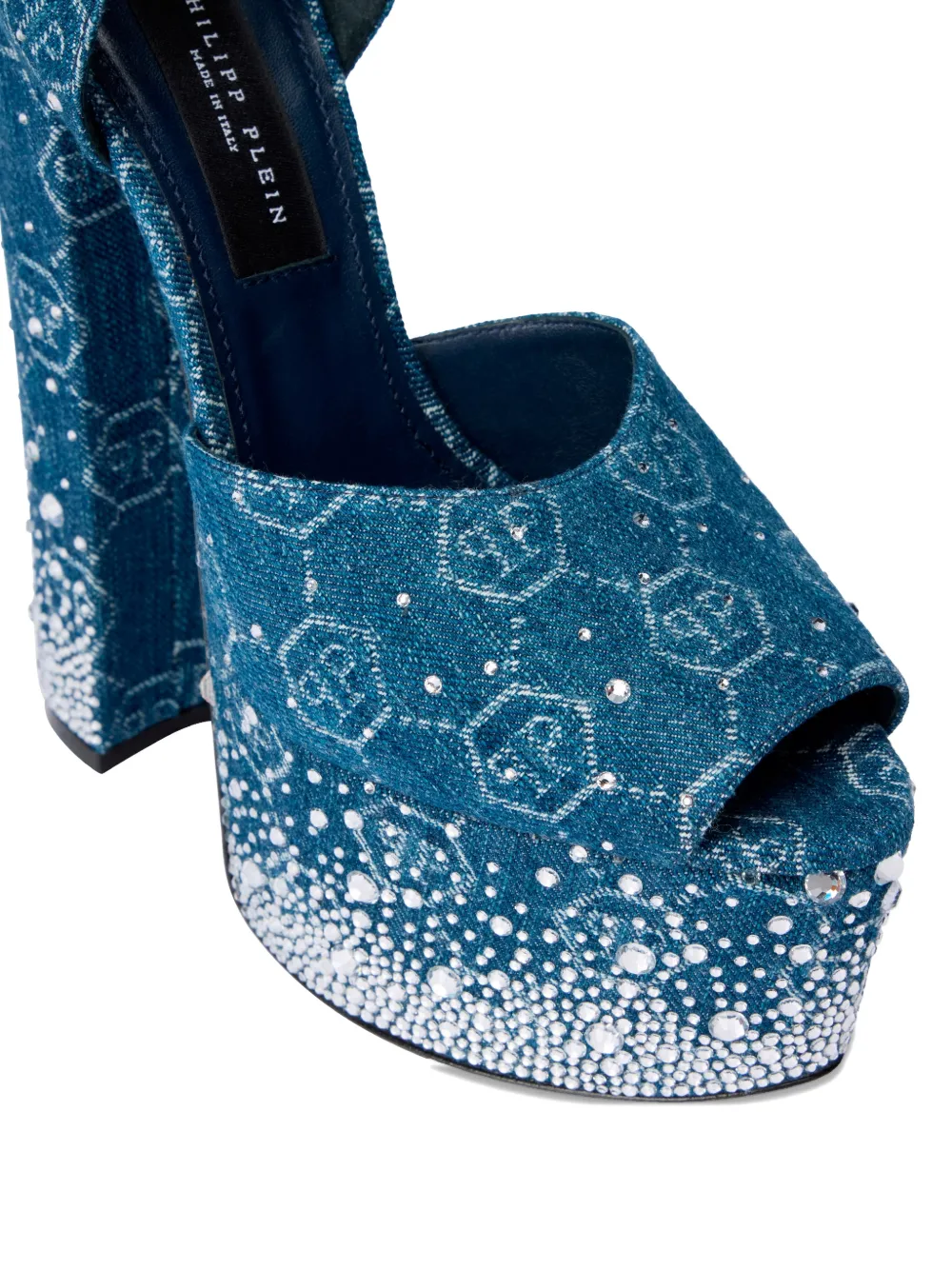 Philipp Plein monogram rhinestone platform sandals Blauw