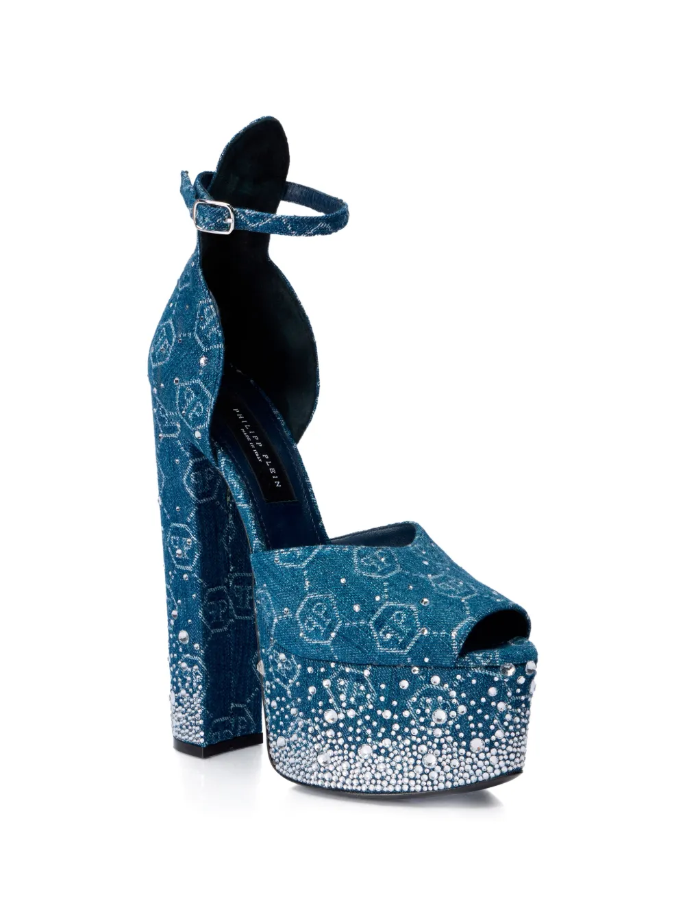 Philipp Plein monogram rhinestone platform sandals Blauw