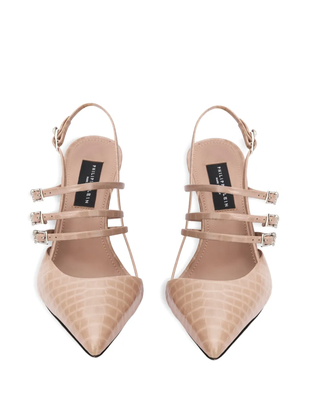 Philipp Plein croco-print buckled pumps Beige
