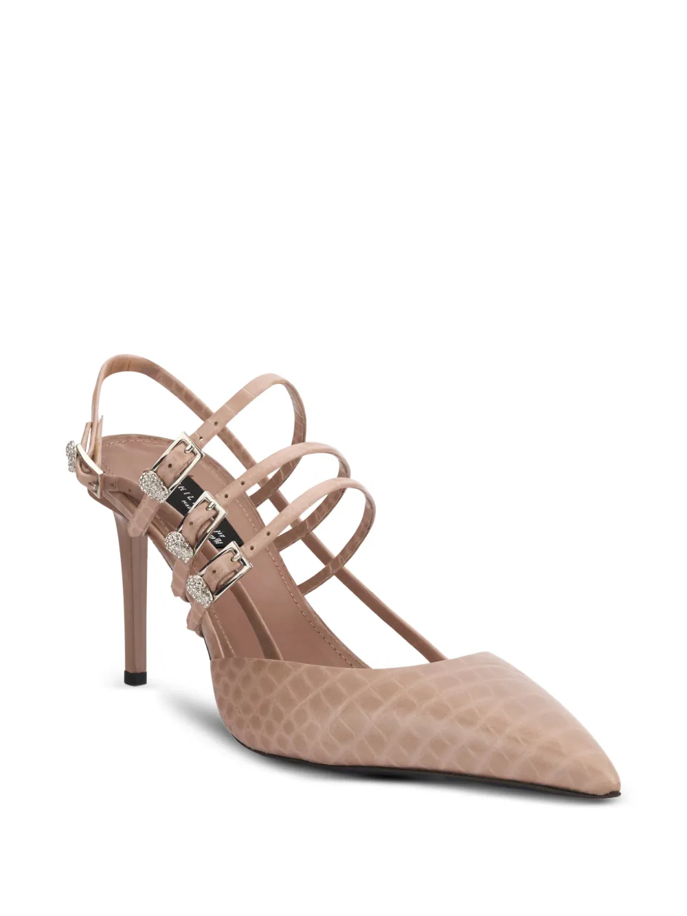 Philipp Plein Pumps met krokodillen-reliëf en gesp Beige