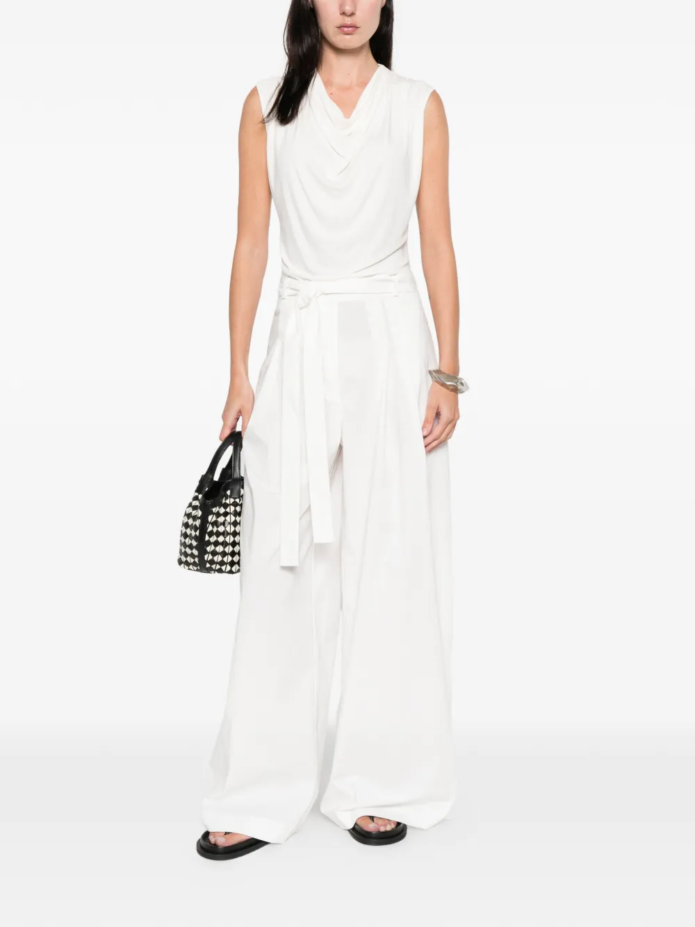 Vince Cowl-neck Sleeveless Top In White