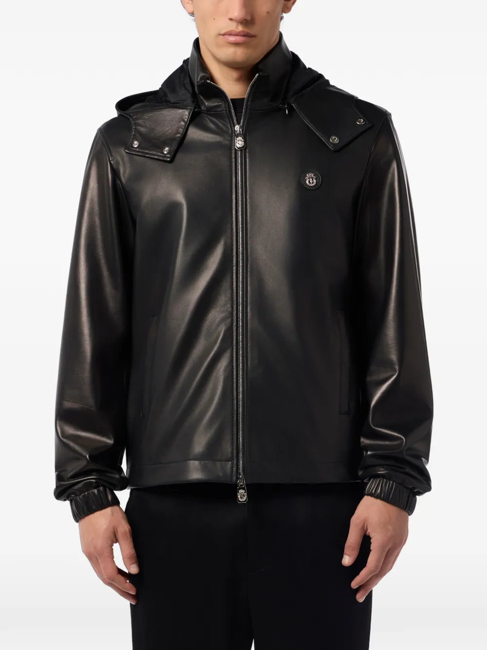 Billionaire Leren jack met capuchon Zwart