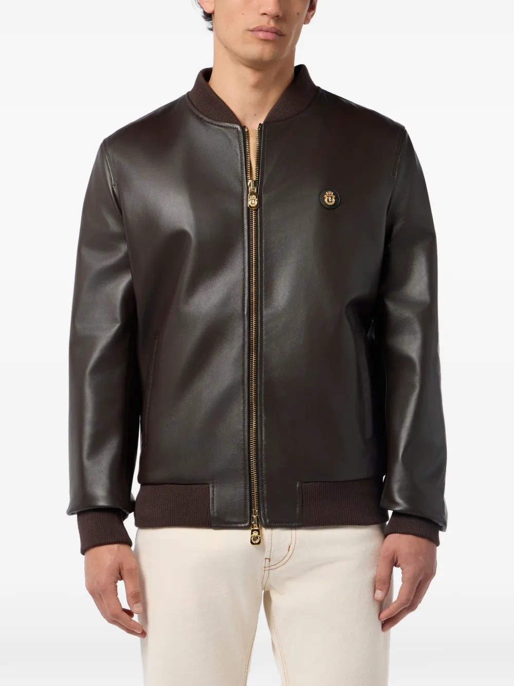  Billionaire Zip-fastening Leather Jacket - Brown 