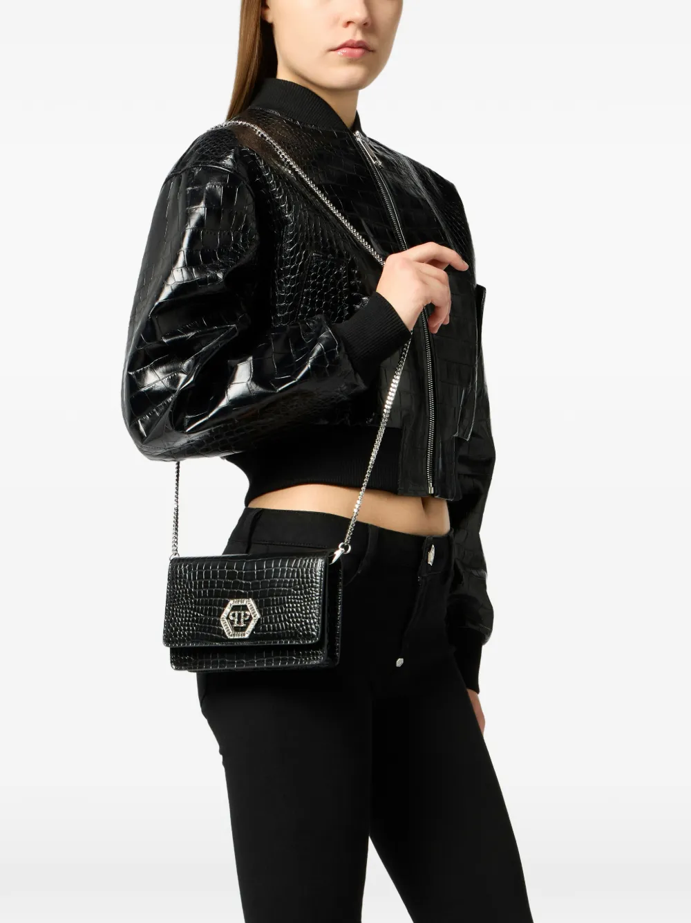  Philipp Plein Logo-detail Chain-strap Clutch Bag - Black 