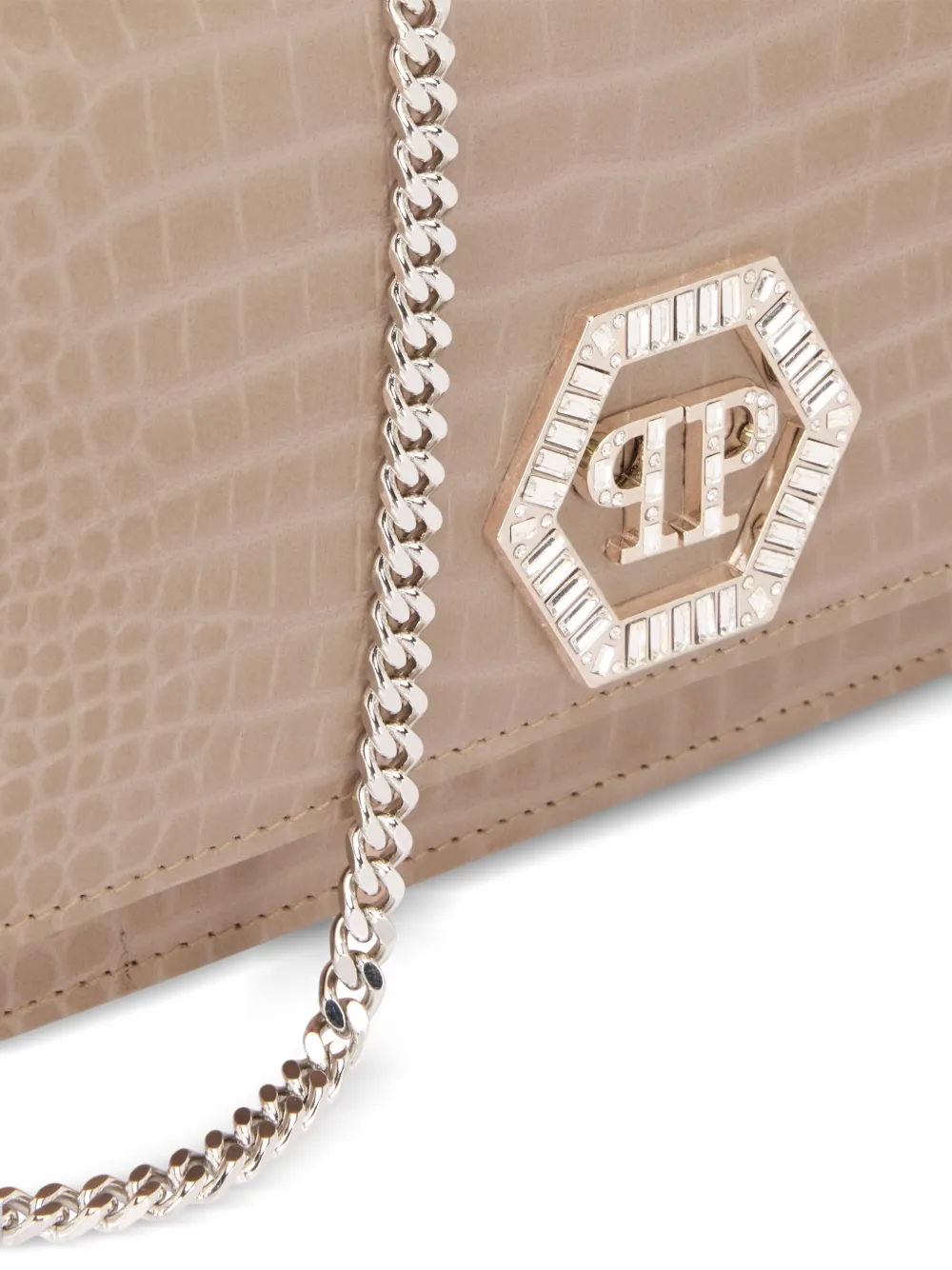 Philipp Plein Clutch met zeshoekig logo Beige