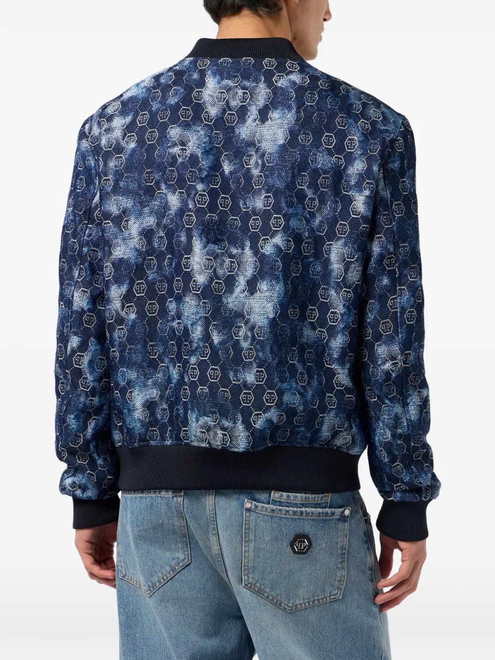 Philipp Plein Bomberjack met monogram Blauw