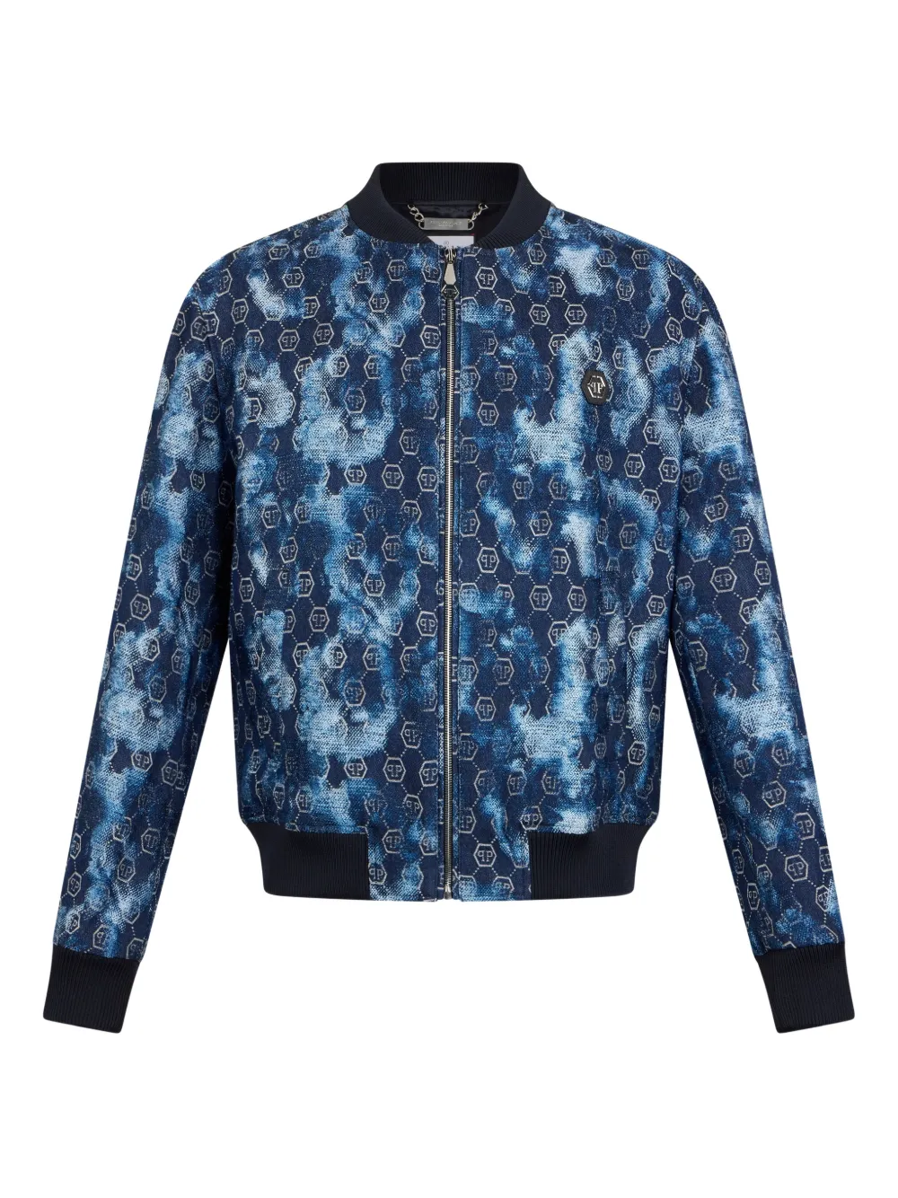 Philipp Plein monogram-jacquard bomber jacket - Blu