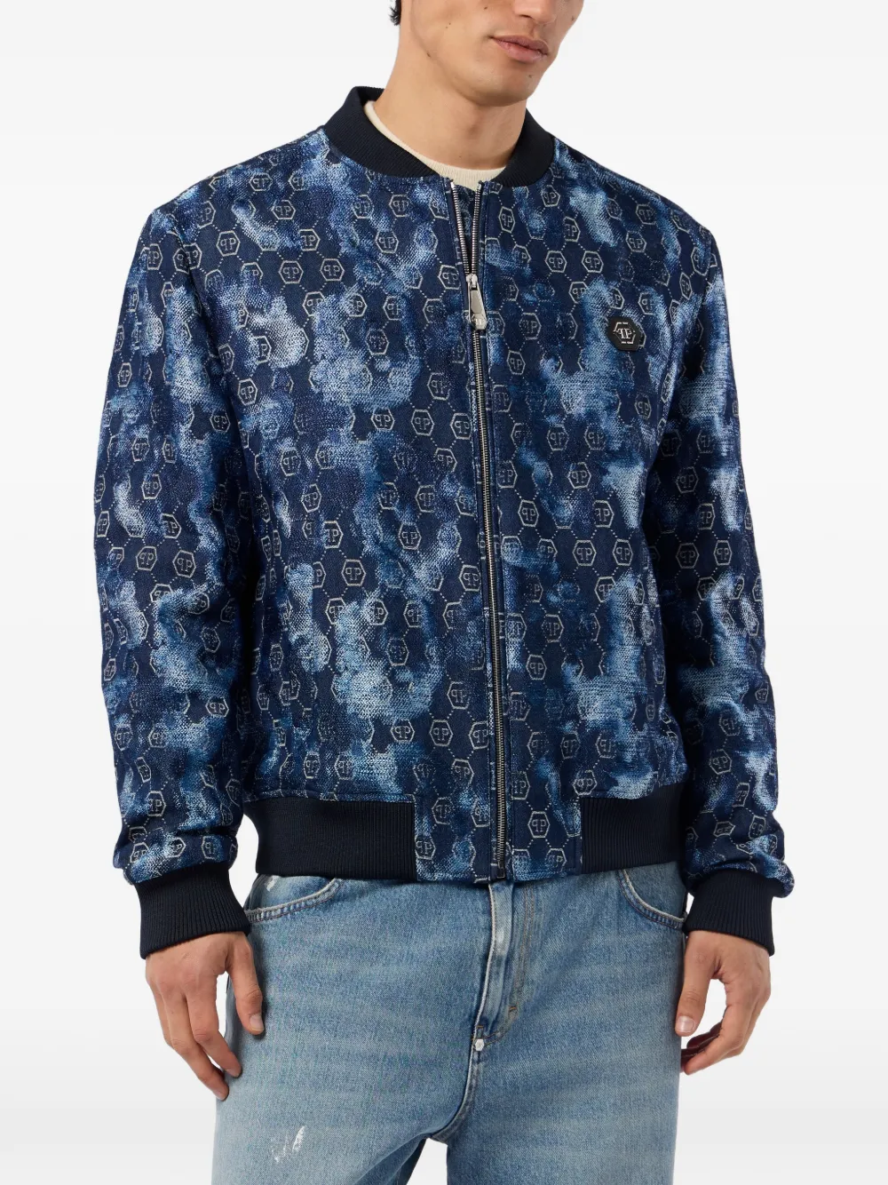  Philipp Plein Monogram-jacquard Bomber Jacket - Blue 