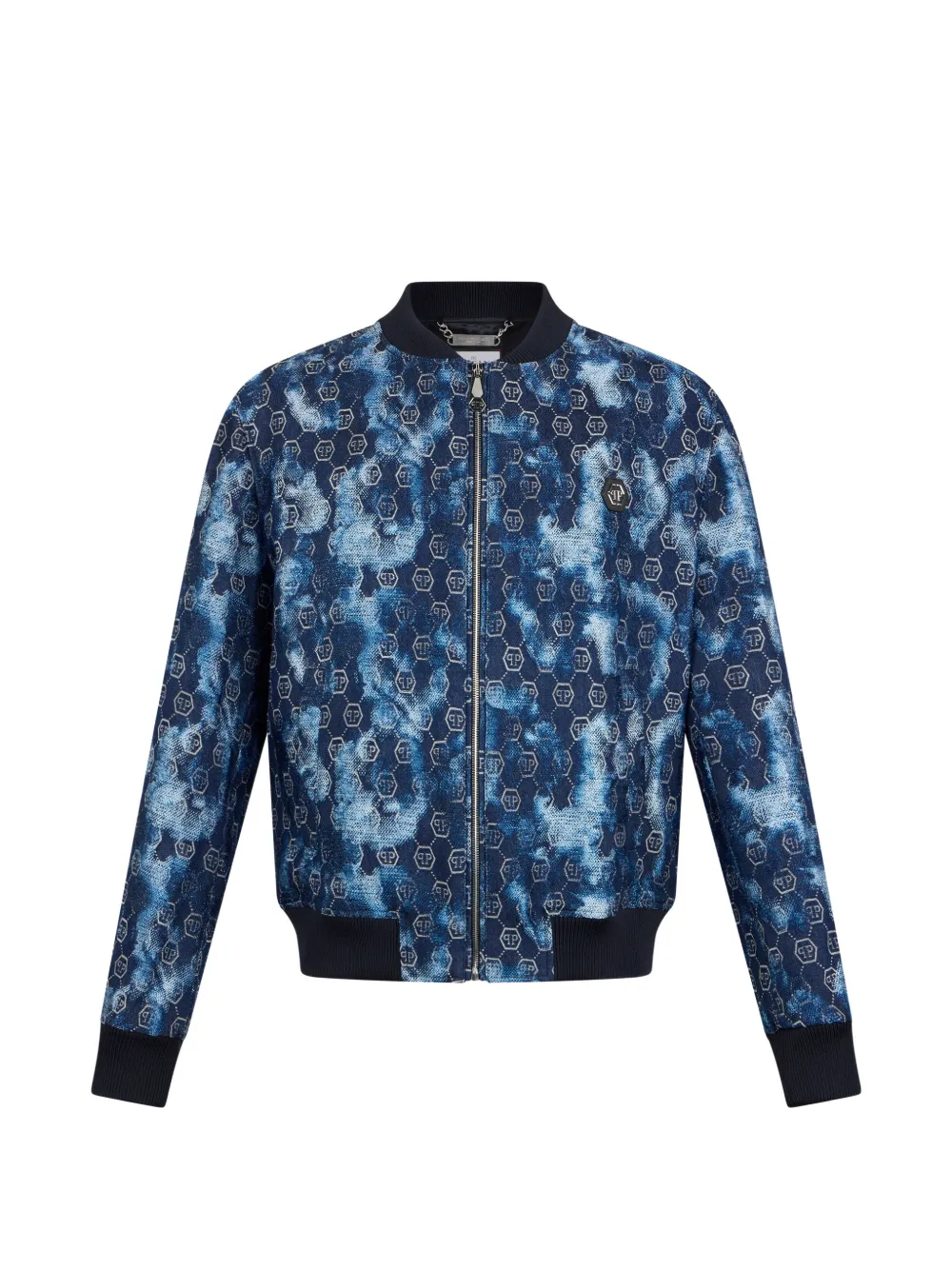 Philipp Plein monogram-jacquard bomber jacket - Blue