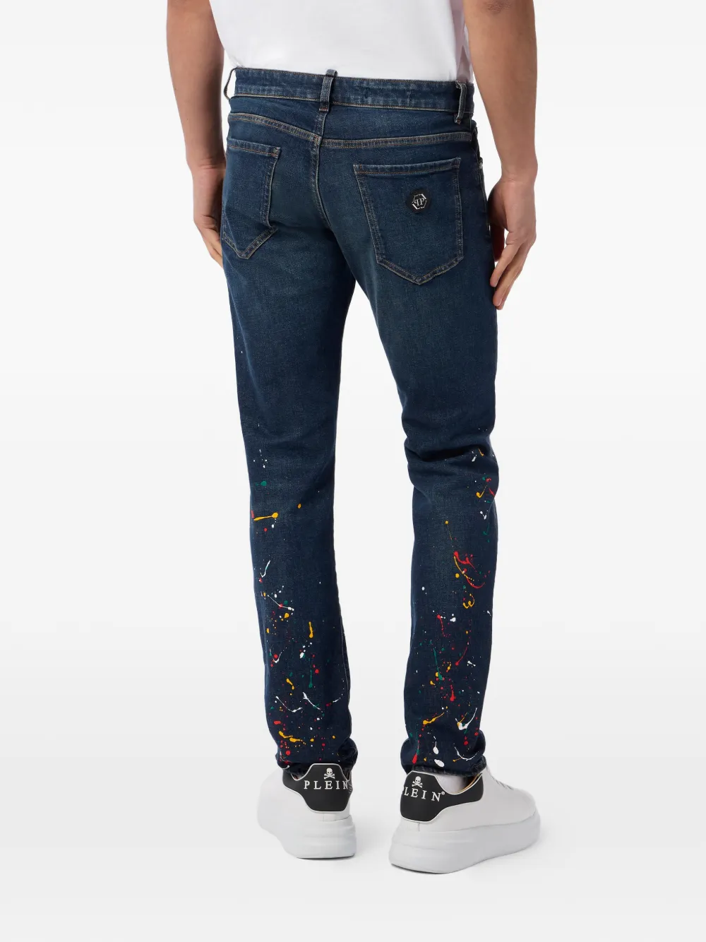 Philipp Plein Straight jeans met verfdetail Blauw