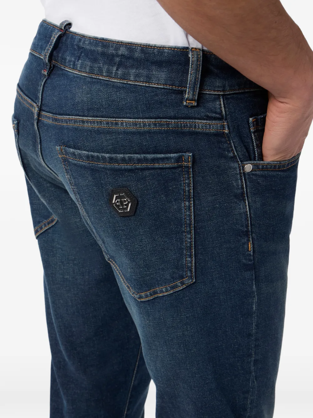 Philipp Plein Straight jeans met verfdetail Blauw