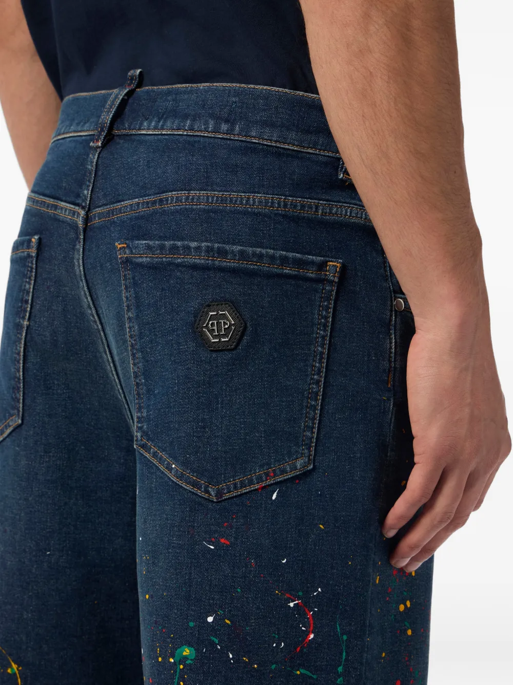 Philipp Plein Denim shorts met verfspatten-effect Blauw