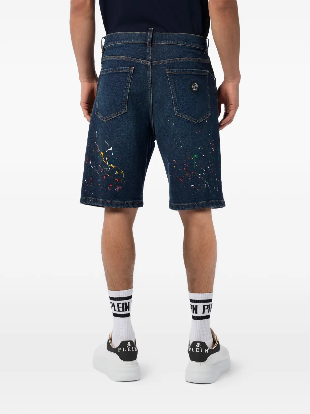 Philipp Plein Denim shorts met verfspatten-effect Blauw