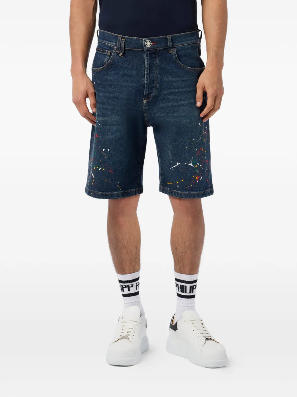  Philipp Plein Paint-splatter-effect Denim Shorts - Blue 